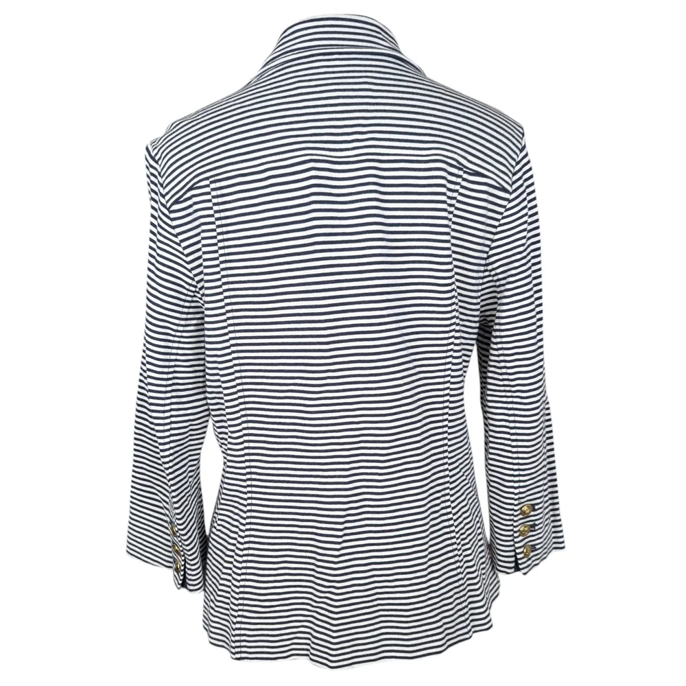 CAbi Navy & White Striped Nautical 3/4 Sleeve  Double-Breasted Blazer With Gold - Picture 3 of 8